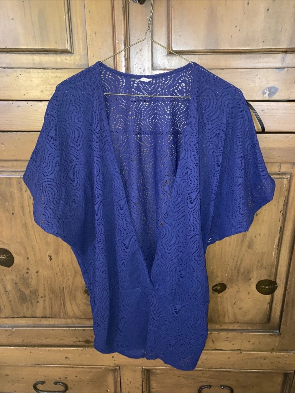 TRINA TURK Lace Tunic Top-Swimsuit Cover Up-Royal Blue-Plunging V-Neck-LARGE